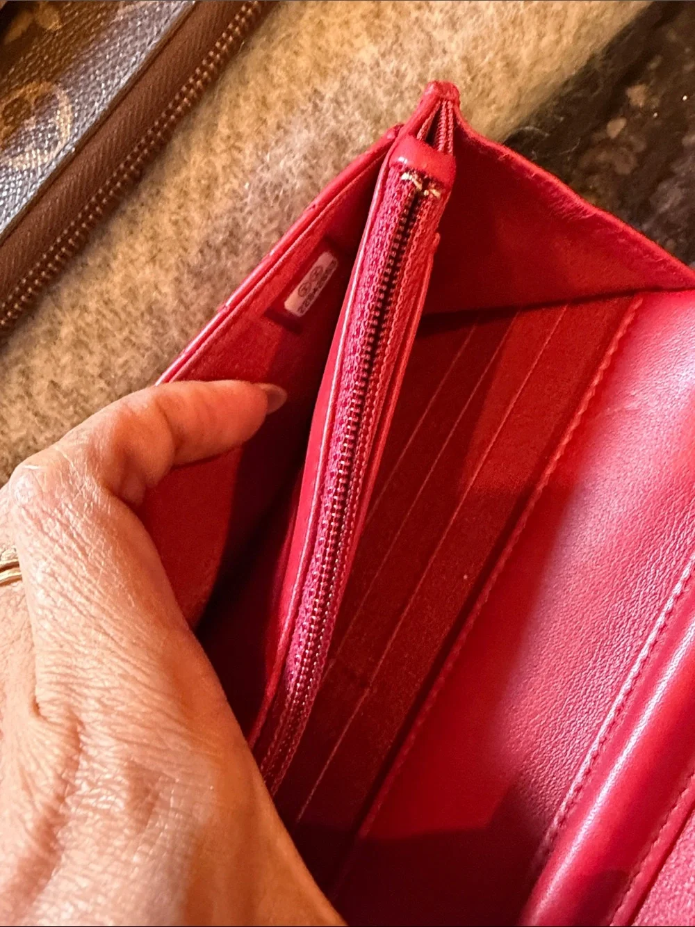 CHANEL Red Chevron Quilted Leather Crossbody with Gold Chain